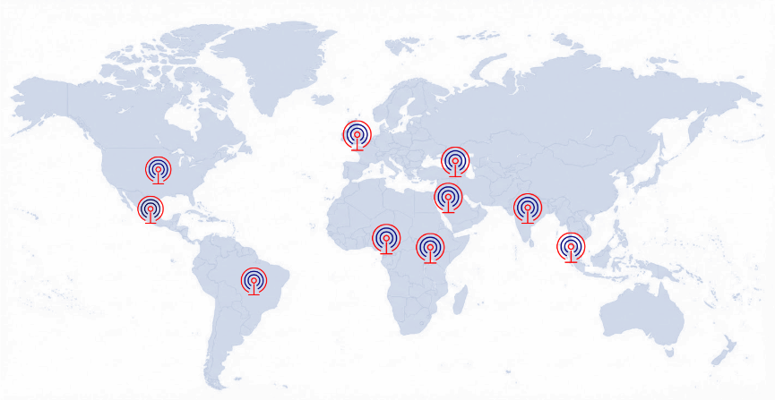 World map with markers of BOLD participants